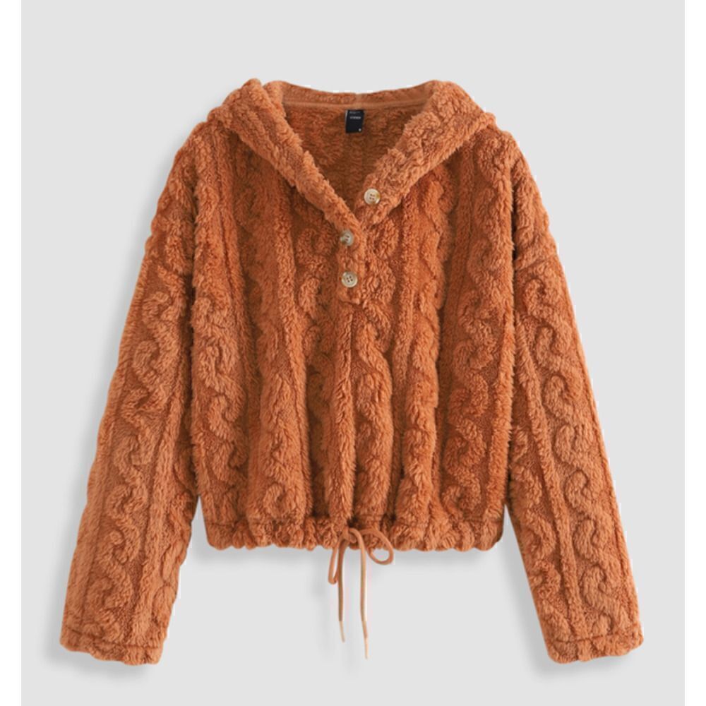 Cider Brand Cozy Solid Cable knit Fleece Long Sleeve Hoodie Orange Size XL 10